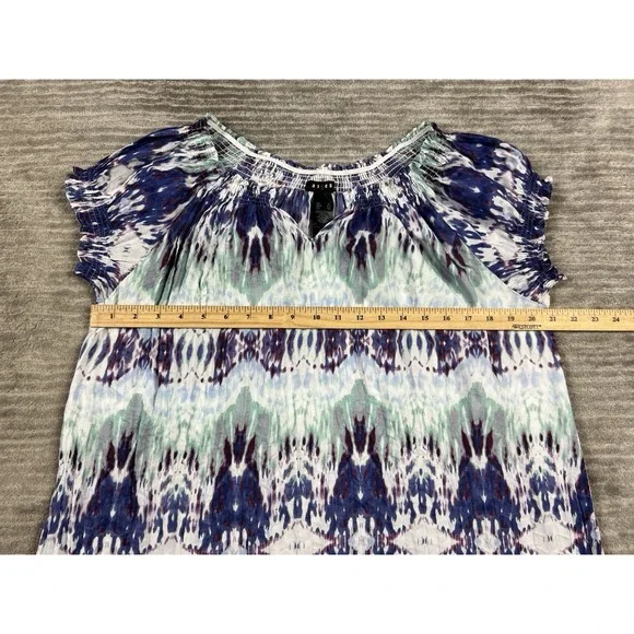 Axcess Top Womens XL Multicolor Boho Shortsleeve Polyester Smocked Sleeve Casual - Picture 4 of 11